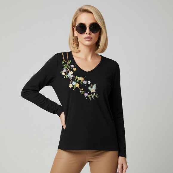 Quaker Family Embroidered Sequin Floral Japanese Blossom Fairy Whimsical Long Sl - Picture 11 of 11